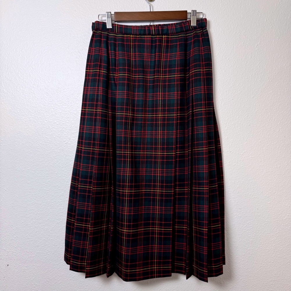 Vintage Pendleton Wool Plaid Pleated Midi Skirt Red Green Tartan Old Money - Picture 2 of 8